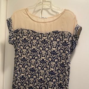 Papaya blue and cream floral blouse